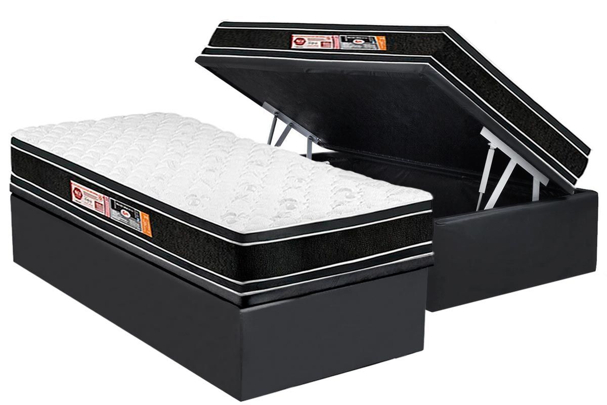 Cama Box Baú CRC +Colchão D33 Black White Castor