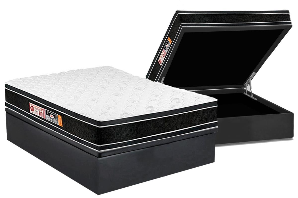 Cama Box Baú CRC +Colchão D33 Black White Castor
