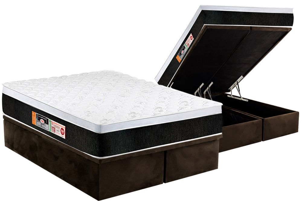 Cama Box Baú CRC +Colchão D45 Black White Castor