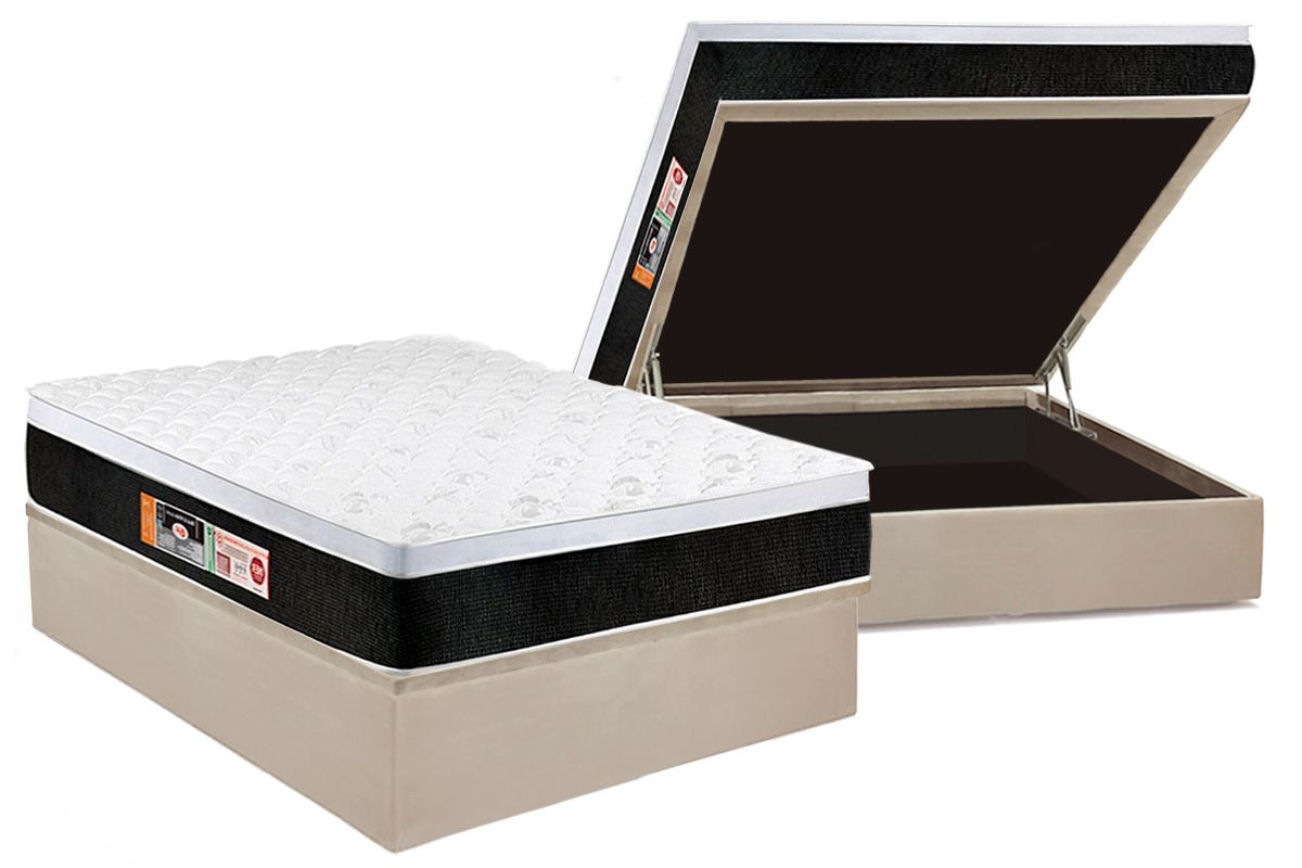 Cama Box Baú CRC +Colchão D45 Black White Castor