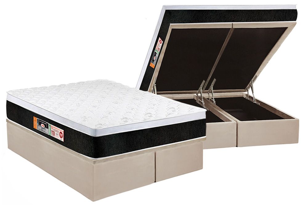 Cama Box Baú CRC +Colchão D45 Black White Castor