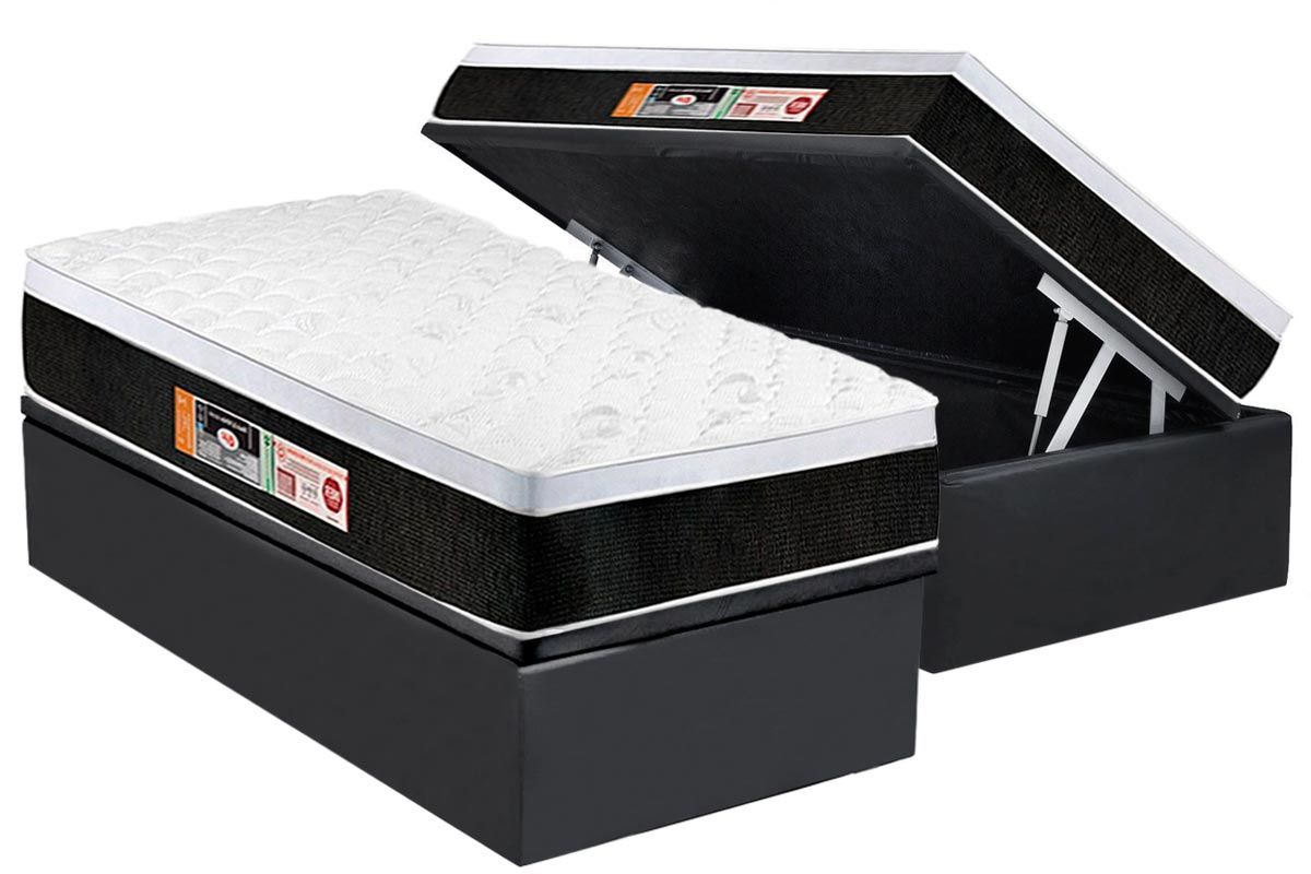 Cama Box Baú CRC +Colchão D45 Black White Castor