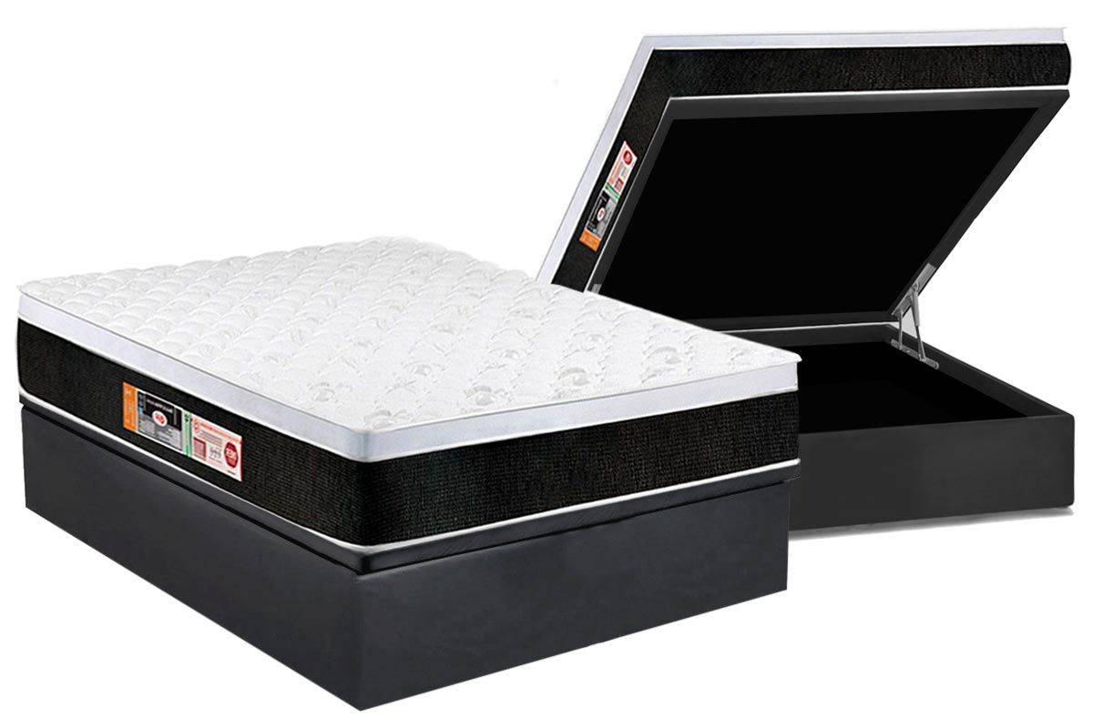 Cama Box Baú CRC +Colchão D45 Black White Castor
