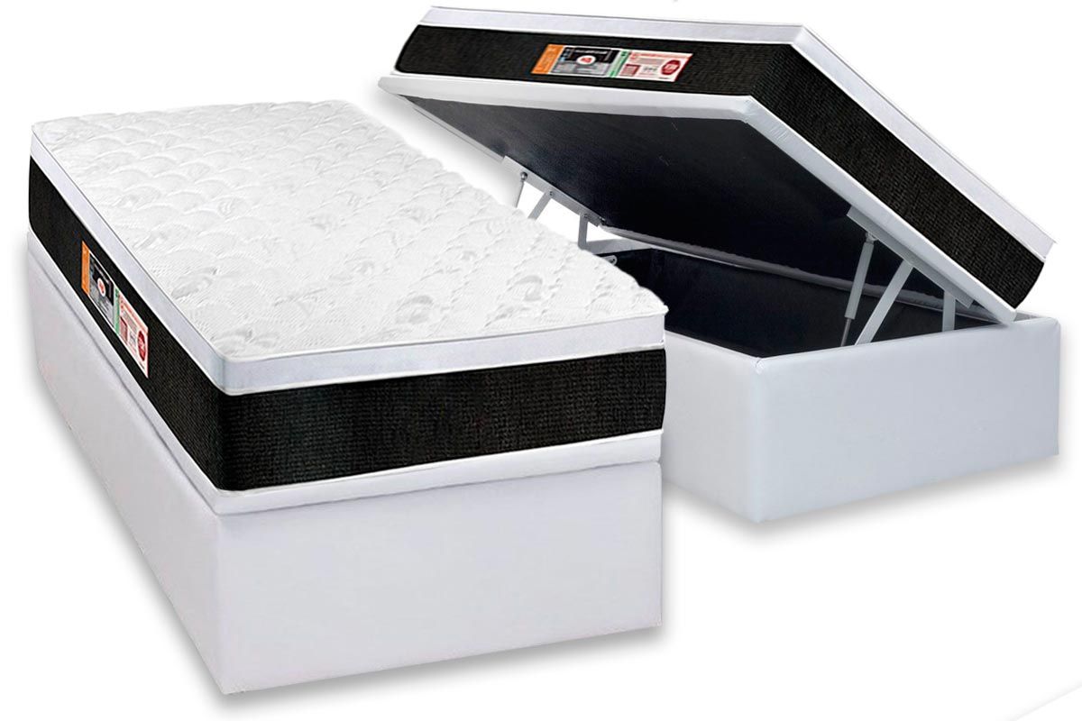 Cama Box Baú CRC +Colchão D45 Black White Castor