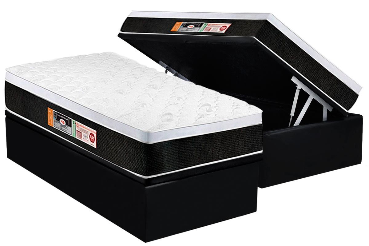 Cama Box Baú CRC +Colchão D45 Black White Castor