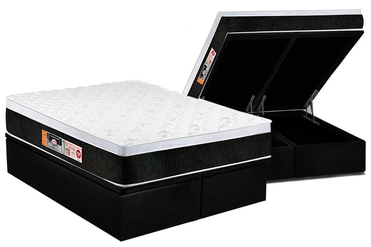 Cama Box Baú CRC +Colchão D45 Black White Castor