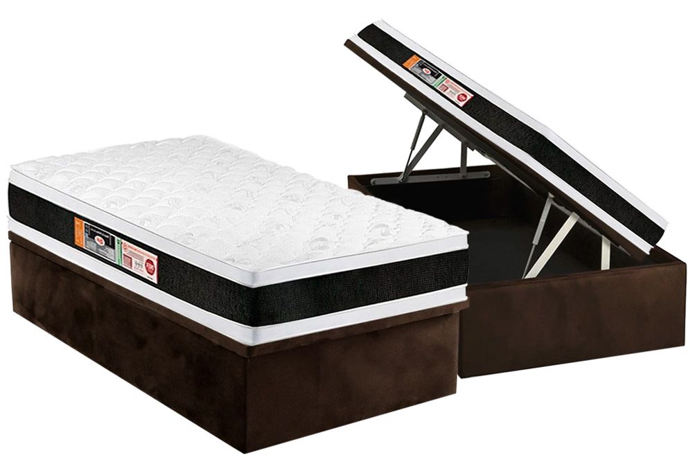Cama Box Baú CRC +Colchão D45 Black White Castor