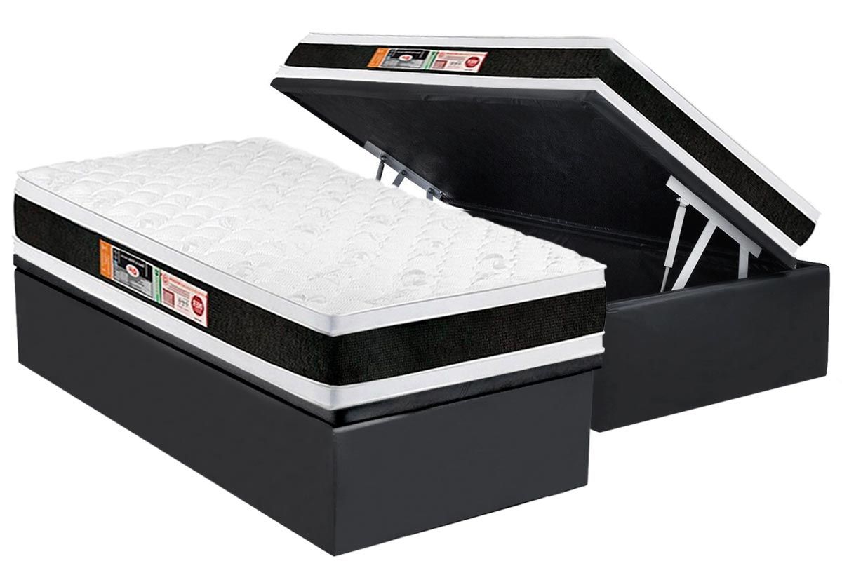 Cama Box Baú CRC +Colchão D45 Black White Castor
