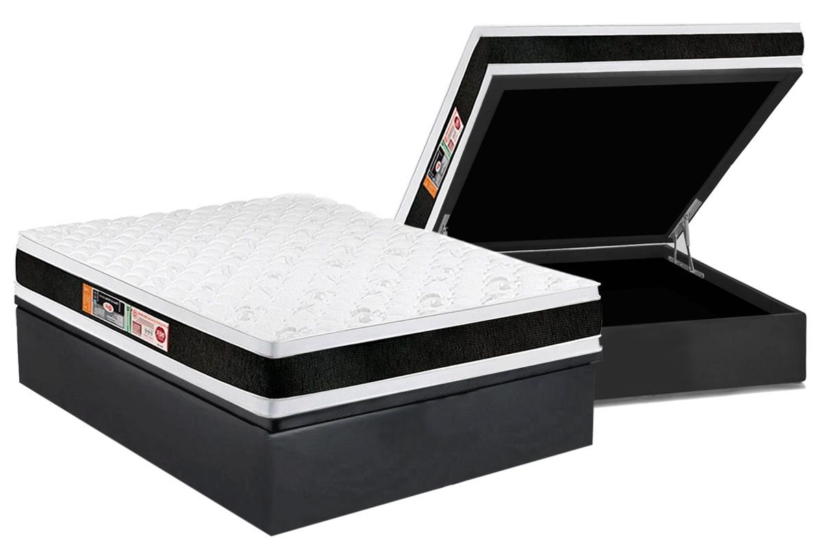 Cama Box Baú CRC +Colchão D45 Black White Castor