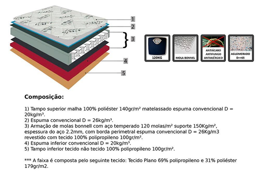 Cama Box Baú CRC +Colchão Molas Venezia Orthoflex