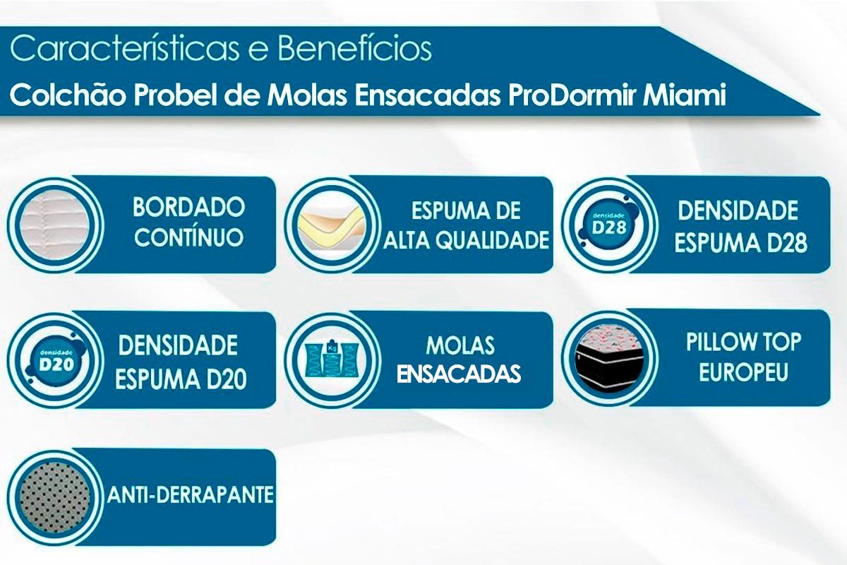 Colchão Molas Ensacadas Probel Miami Colchão Molas Ensacadas Probel Miami