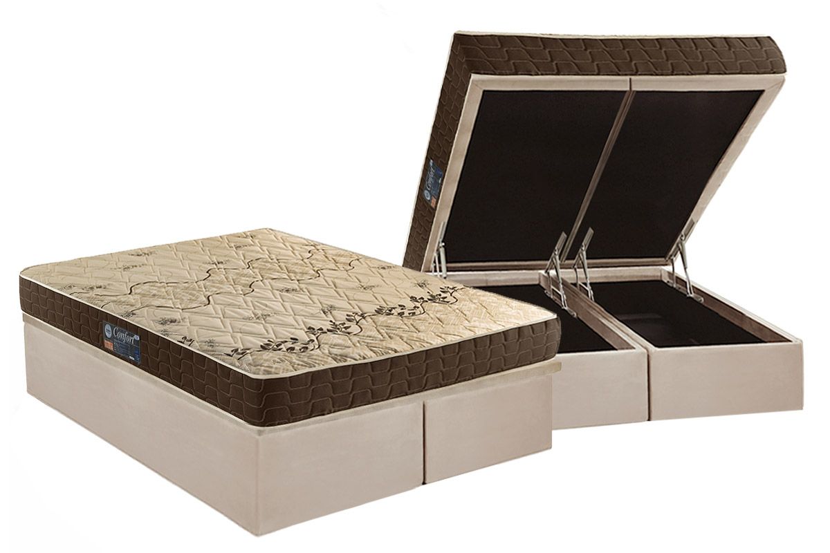Cama Box Baú CRC +Colchão Espuma D28 Confort Anjos