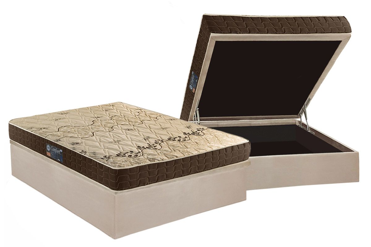 Cama Box Baú CRC +Colchão Espuma D28 Confort Anjos