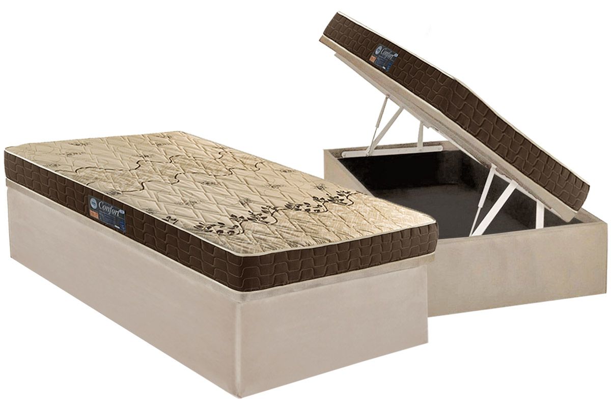 Cama Box Baú CRC +Colchão Espuma D28 Confort Anjos