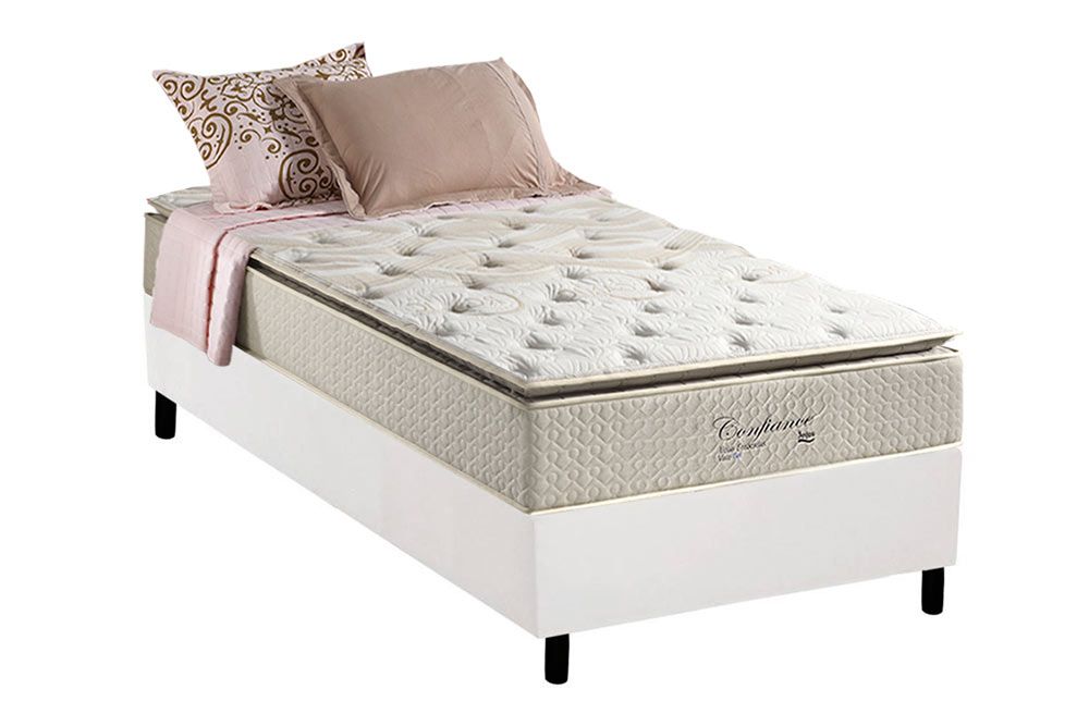 Cama Box : Colchão Molas Ensacadas Anjos Confiance + Base CRC Corano White 