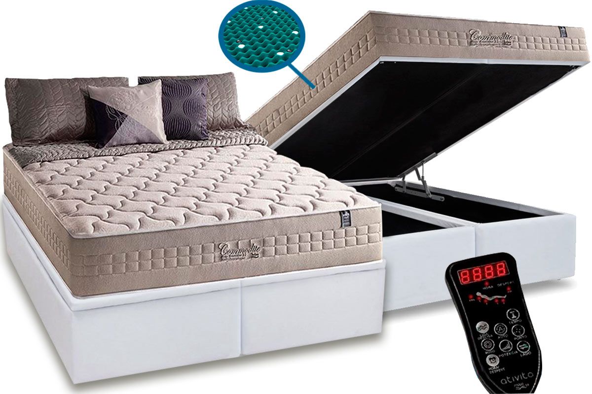 Cama Box Baú CRC +Colchão c/Massagem Commodite Anjos