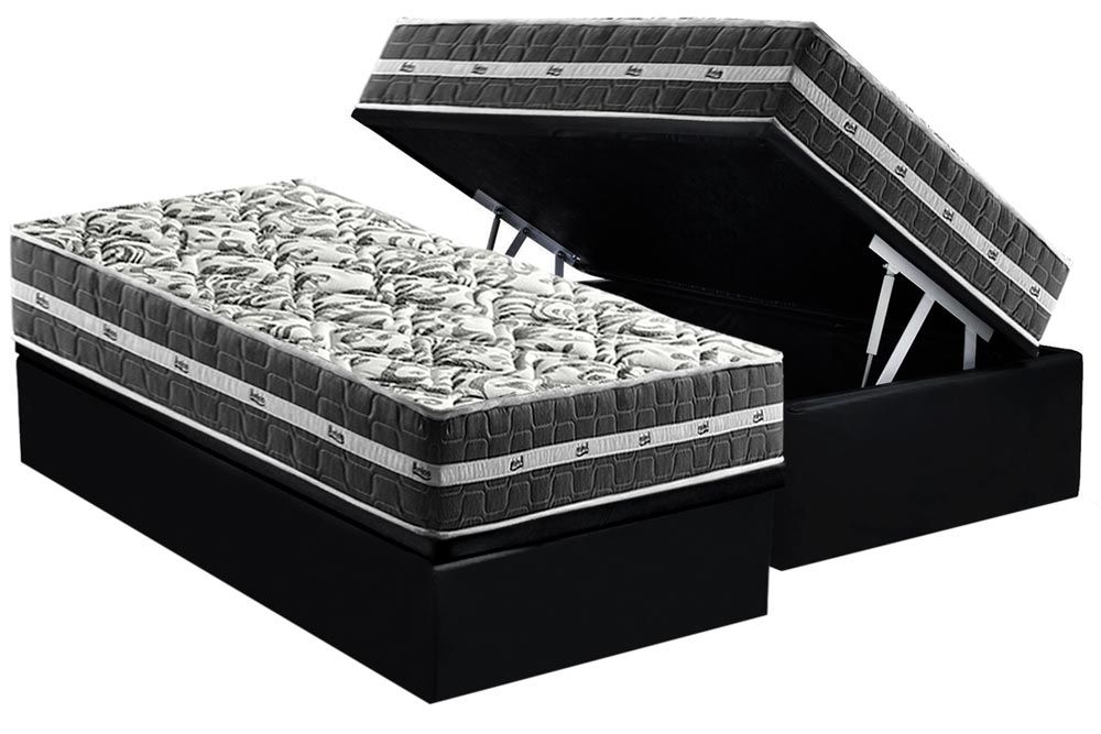 Cama Box Baú : Colchão Molas Anjos Superlastic Anjos Black Grafite 22 + Base CRC Suede Black