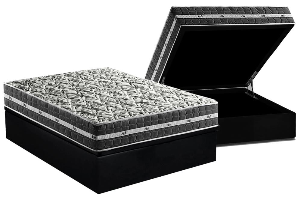 Cama Box Baú : Colchão Molas Anjos Superlastic Anjos Black Grafite 30 + Base CRC Suede Black