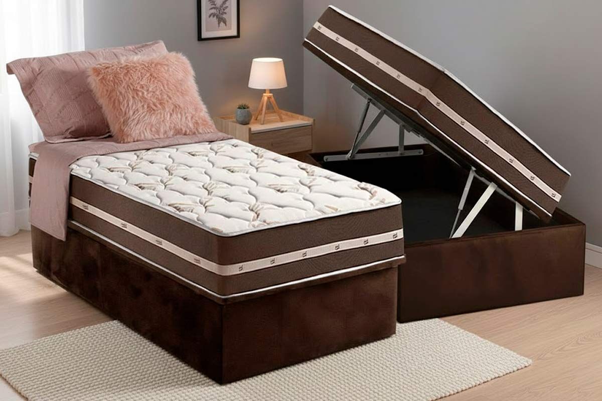 Cama Box Baú CRC +Colchão Molas Classic Anjos