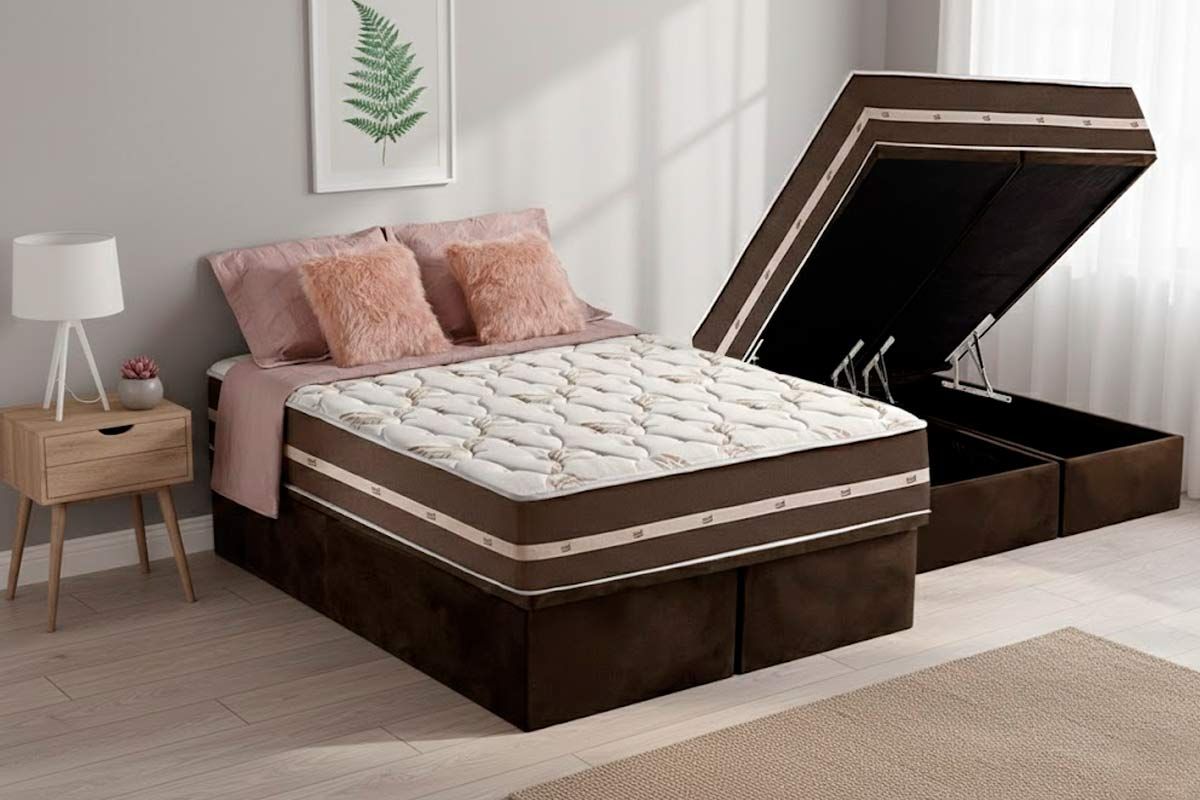 Cama Box Baú CRC +Colchão Molas Classic Anjos