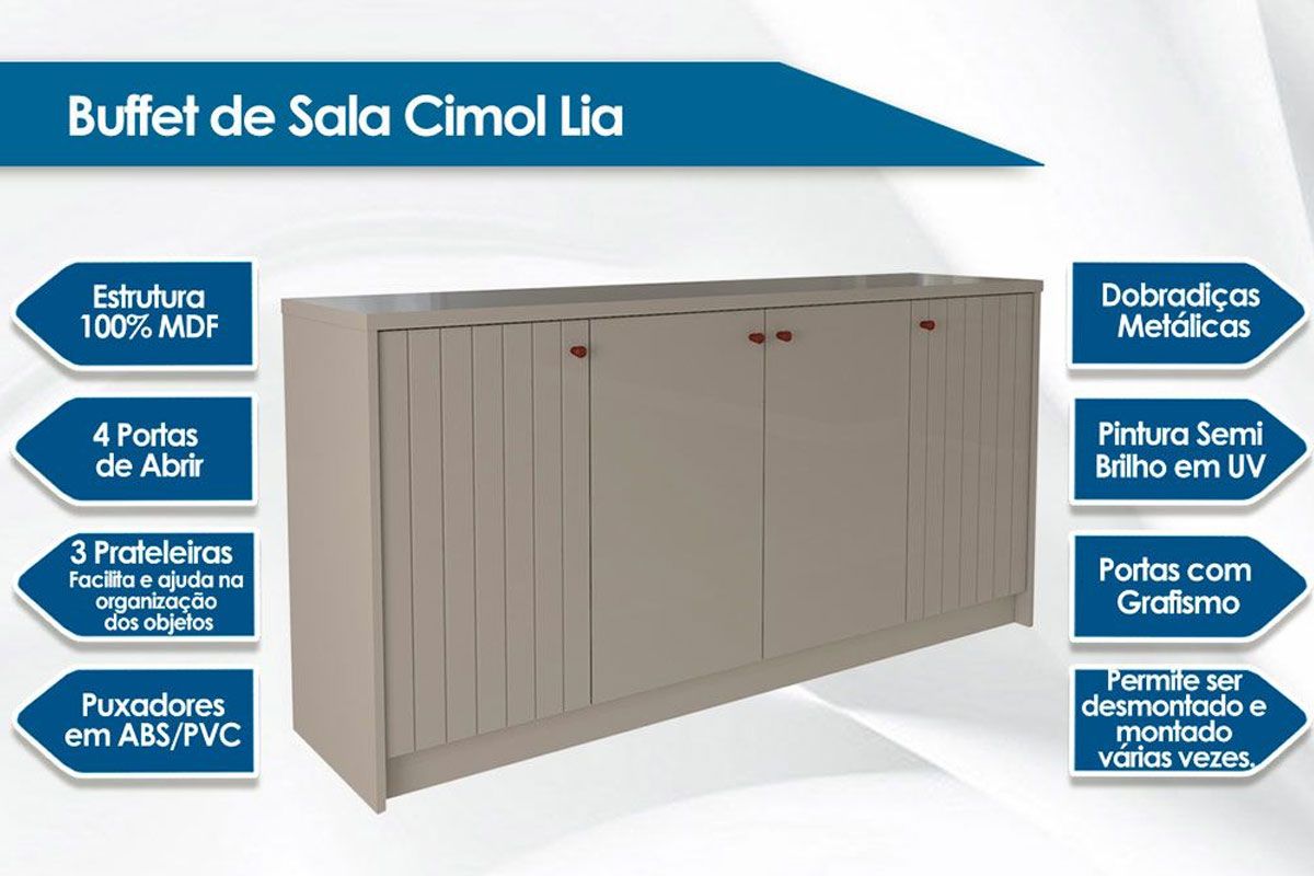 Buffet de Sala Jantar Lia c/4 Portas Cimol Buffet de Sala Jantar Lia c/4 Portas Cimol