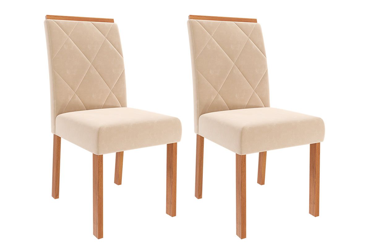 Cadeira Jantar Fernanda Wood Kit 2Un CimolCarvalho/Suede Nude Bege