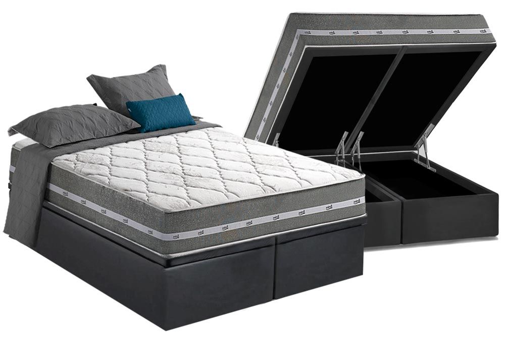 Cama Box Baú : Colchão Molas Ensacadas Anjos Anjos Classic Gray 26 + Base CRC Suede Cinza