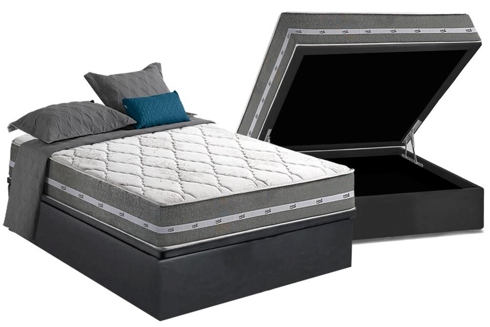 Cama Box Baú : Colchão Molas Ensacadas Anjos Anjos Classic Gray 26 + Base CRC Suede Cinza