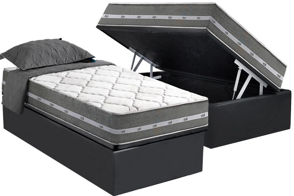 Cama Box Baú : Colchão Molas Ensacadas Anjos Anjos Classic Gray 26 + Base CRC Suede Cinza