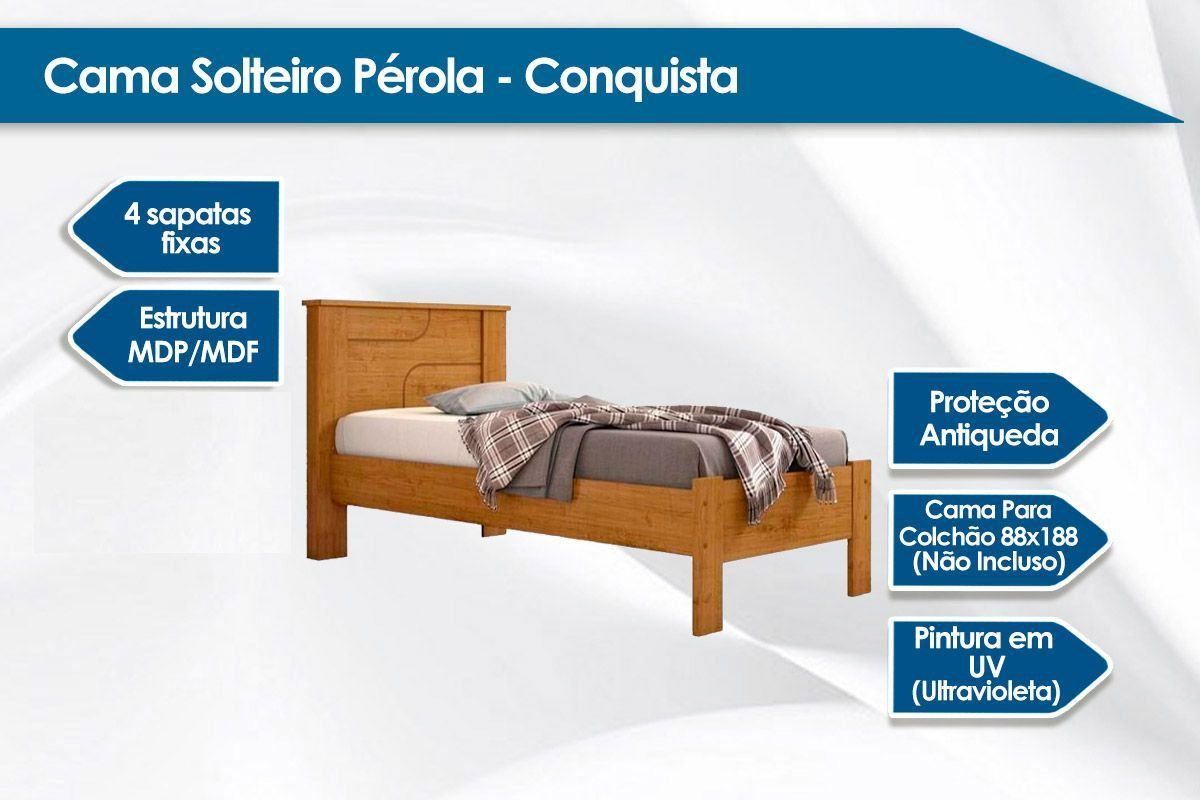 Cama Solteiro Pérola c/Auxiliar Conquista