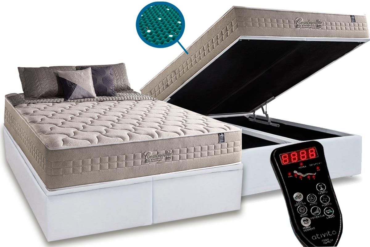 Cama Box Baú CRC +Colchão c/Massagem Commodite Anjos