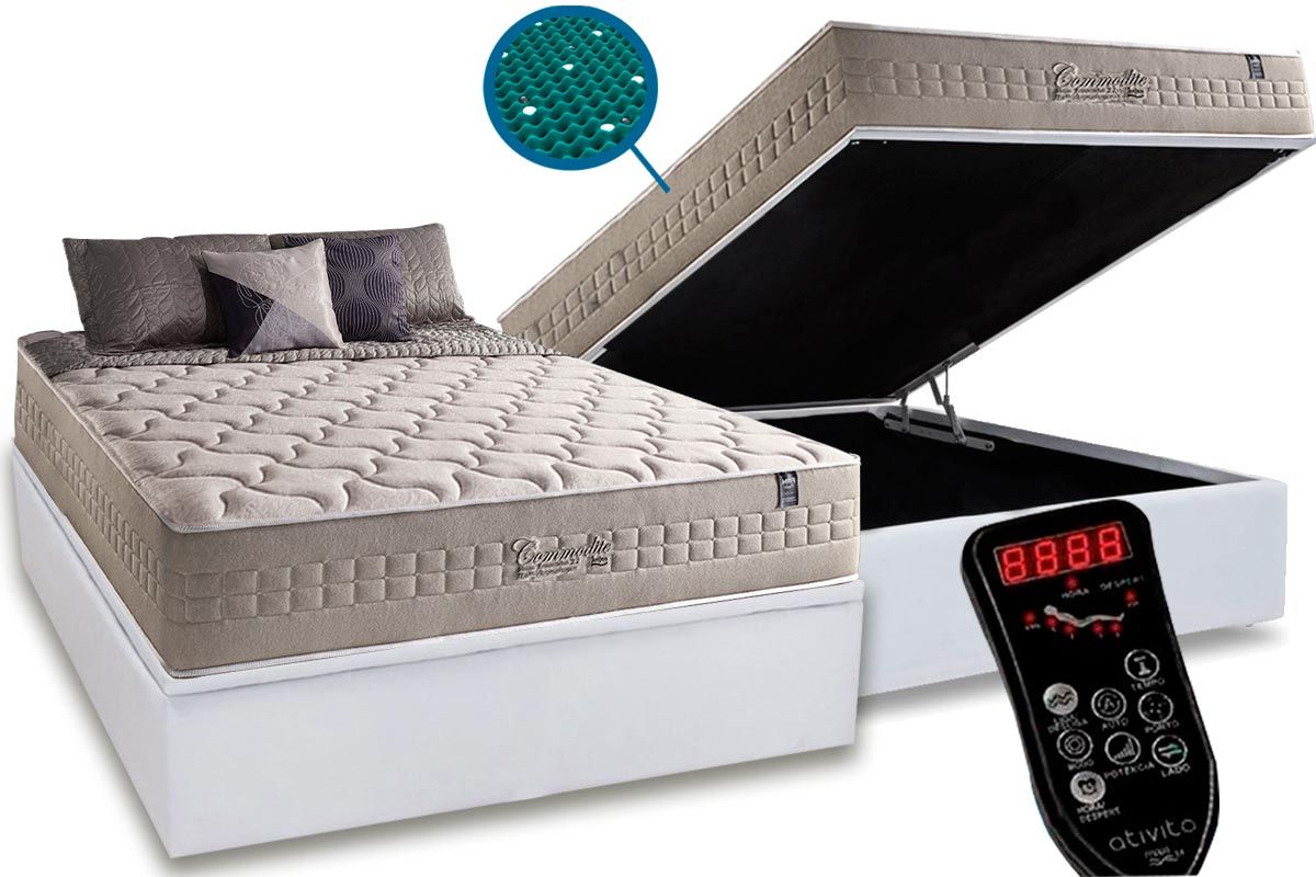Cama Box Baú CRC +Colchão c/Massagem Commodite Anjos