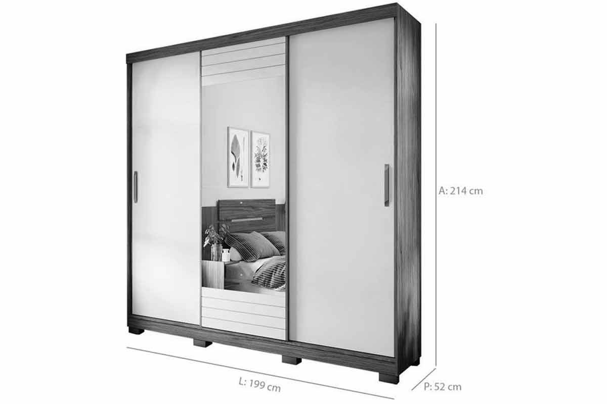 Guarda Roupa Casal 3 Portas de Correr (1 c/Espelho) e 4 Gavetas Búzios Panan Guarda Roupa Casal 3 Portas de Correr (1 c/Espelho) e 4 Gavetas Búzios Panan