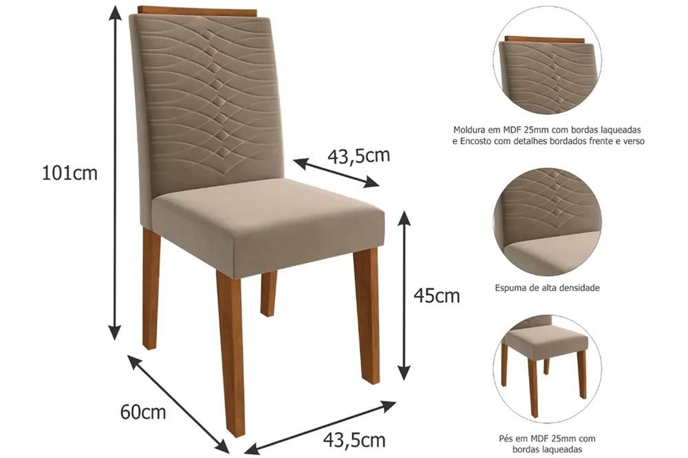 Sala Jantar Mesa Ágata c/ Tampo Madeirado 130cm e 4 Cadeiras Clarice - Cimol