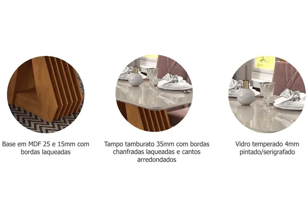 Sala Jantar Mesa Ágata c/ Tampo Madeirado 130cm e 4 Cadeiras Clarice - Cimol
