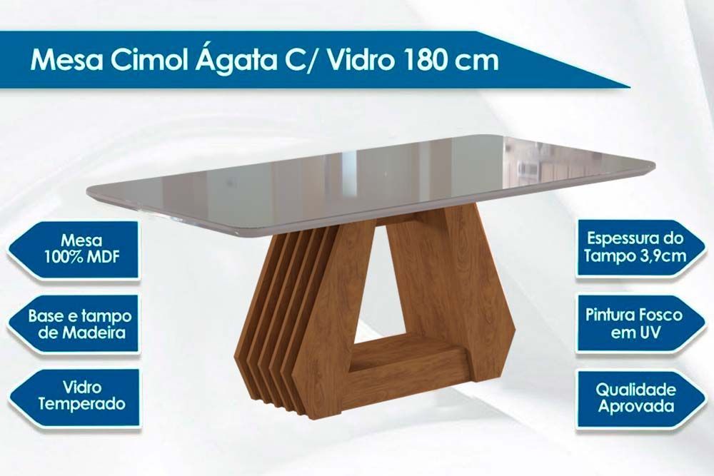Sala Jantar Mesa Ágata c/ Tampo Madeirado 130cm e 4 Cadeiras Clarice - Cimol