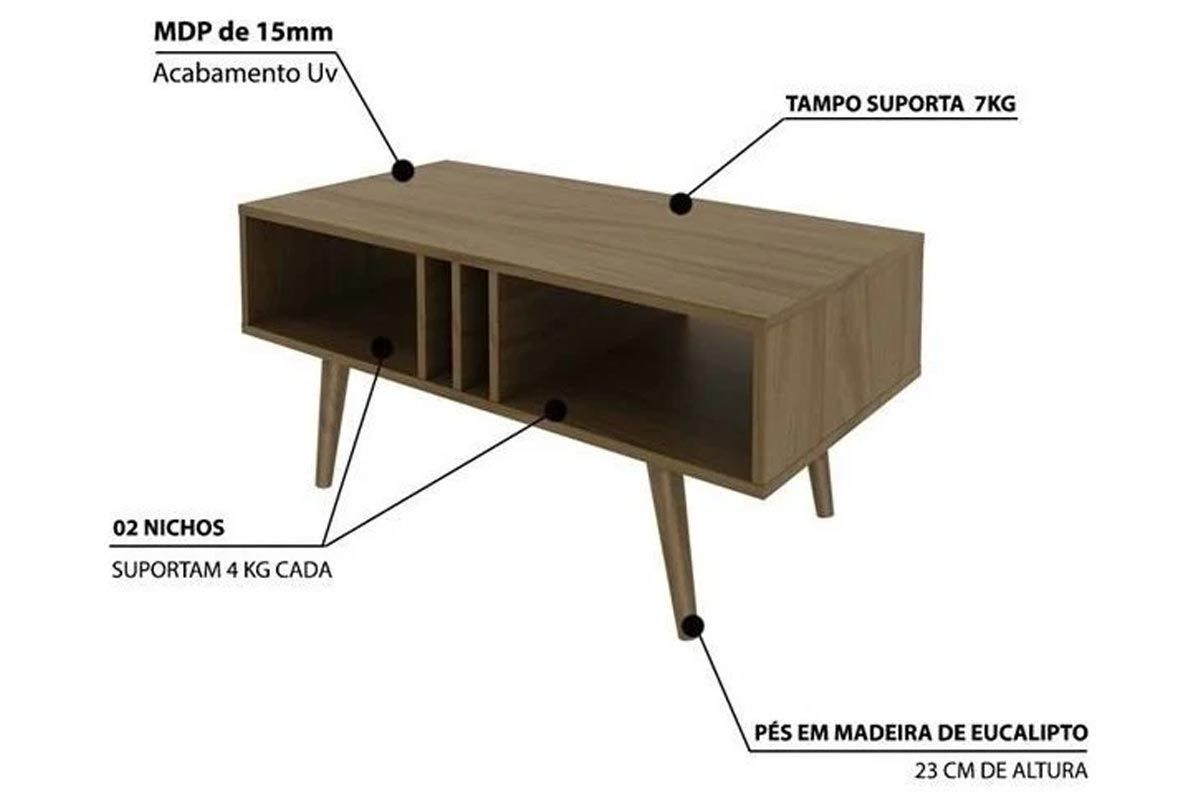 Mesa Centro Sala MC2226 c/2 Nichos Tecno Mobili Mesa Centro Sala MC2226 c/2 Nichos Tecno Mobili