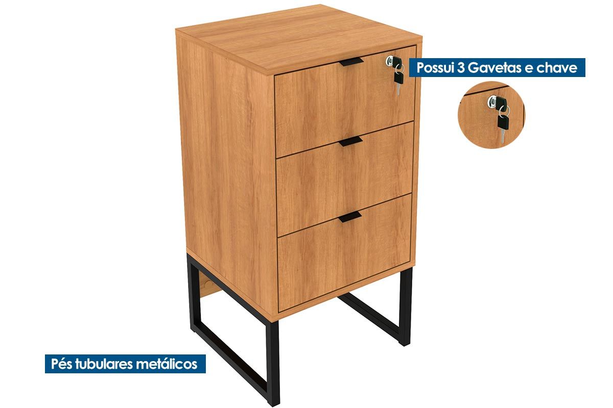 Gaveteiro p/ Escritório Industrial ME4158 c/ 3 Gavetas (1 c/ Chave) - Tecno Mobili