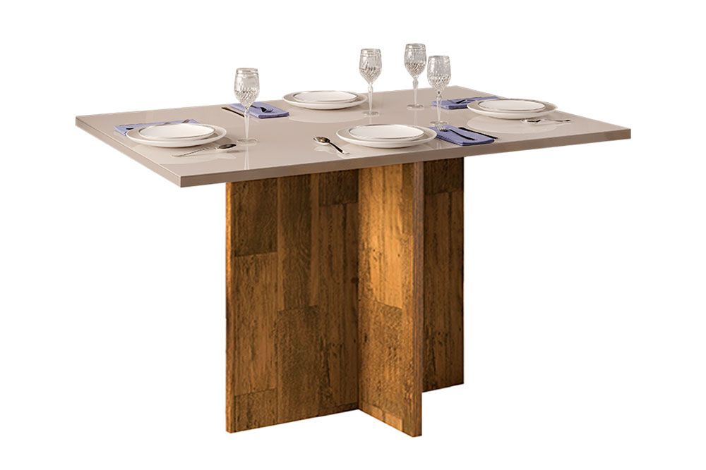 Mesa Jantar Hera c/Tampo Madeirado c/Vidro Reto 120x90cm DJ Móveis