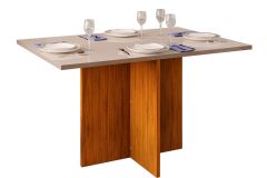 Mesa Jantar Hera c/Tampo Madeirado c/Vidro Reto 120x90cm DJ Móveis - Freijó/Off White