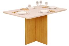 Mesa Jantar Hera c/Tampo Madeirado c/Vidro Reto 120x90cm DJ Móveis - Cedro/Off White