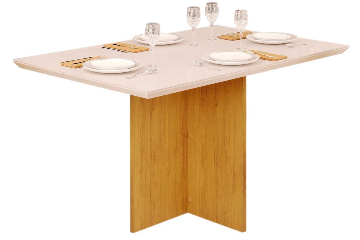 Mesa Jantar Hera c/Tampo Madeirado c/Vidro Reto 120x90cm DJ Móveis