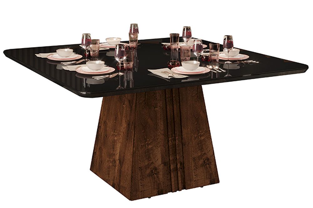 Mesa Jantar Itália Tampo MDF/Vidro Canto Curvo 136cm DJ Móveis