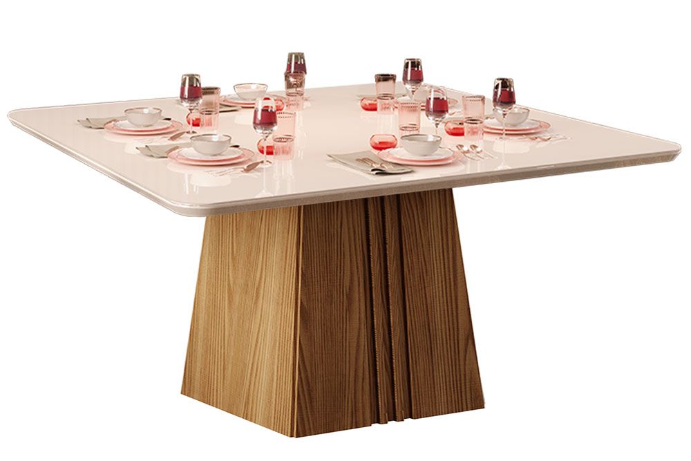 Mesa Jantar Itália Tampo MDF/Vidro Canto Curvo 136cm DJ Móveis