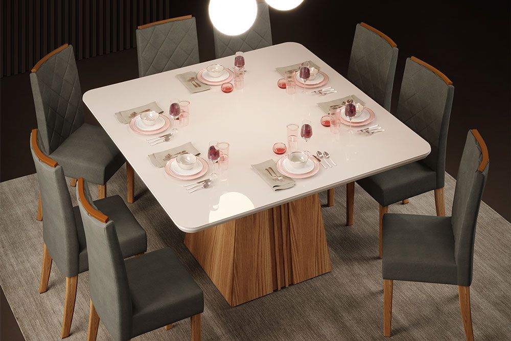 Mesa Jantar Itália Tampo MDF/Vidro Canto Curvo 136cm DJ Móveis