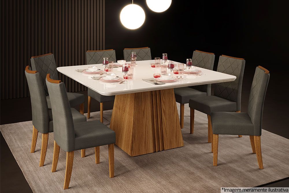 Mesa Jantar Itália Tampo MDF/Vidro Canto Curvo 136cm DJ Móveis
