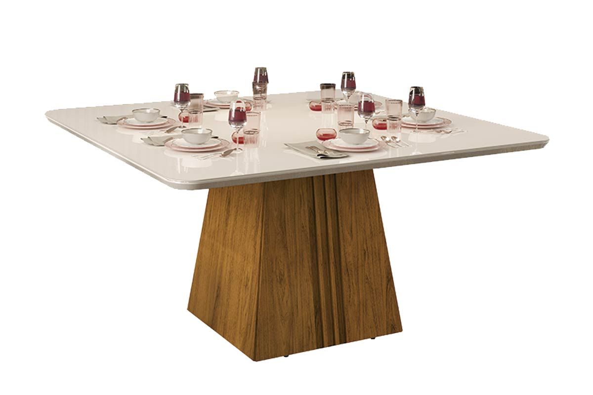 Mesa Jantar Itália Tampo MDF/Vidro Canto Curvo 136cm DJ Móveis