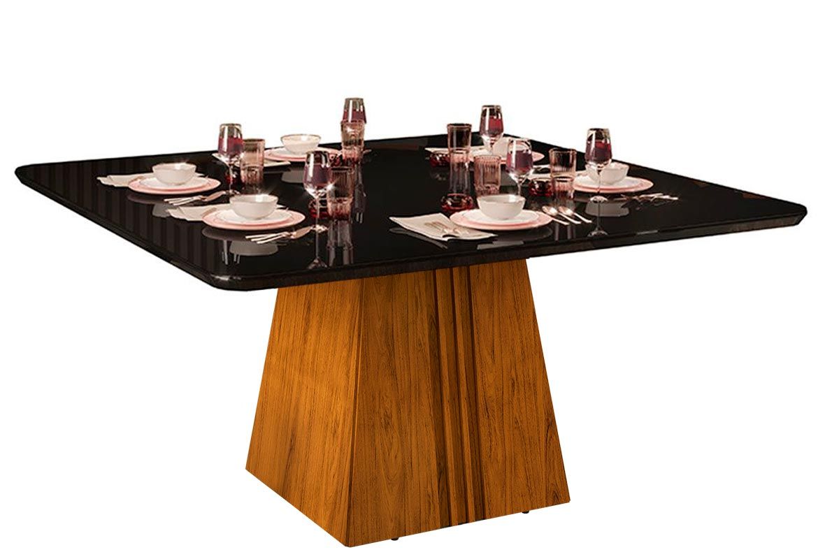 Mesa Jantar Itália Tampo MDF/Vidro Canto Curvo 136cm DJ Móveis