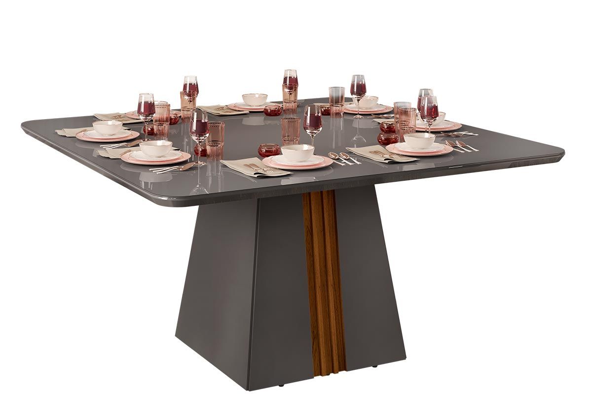 Mesa Jantar Itália Tampo MDF/Vidro Canto Curvo 136cm DJ Móveis