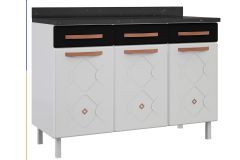 Balcão Cozinha Telasul c/Tampo Mirage New Aço c/3 Portas e 3 Gavetas 120cm